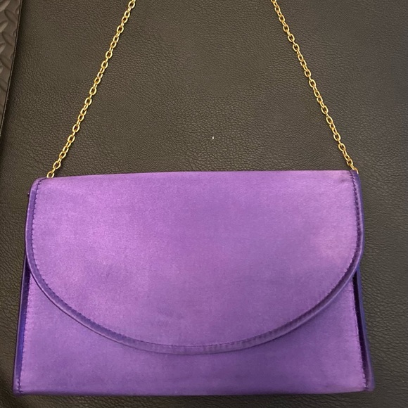 Handbags - Women’s Purple and Black Shoulder Bag Button Closure with Faux Gold Chain Strap